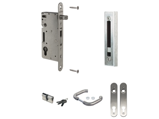 [49790] SERRURE ENCASTRÉE AVEC LOQUET EN INOX ET CYLINDRE